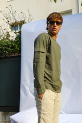 Soft Long Trendy Side Pocket T-shirt Khaki