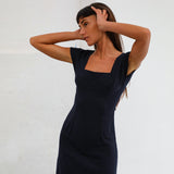 Square Linen Dress Navy