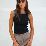 Ringer Tank Top Black & Grey