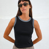 Ringer Tank Top Black & Grey