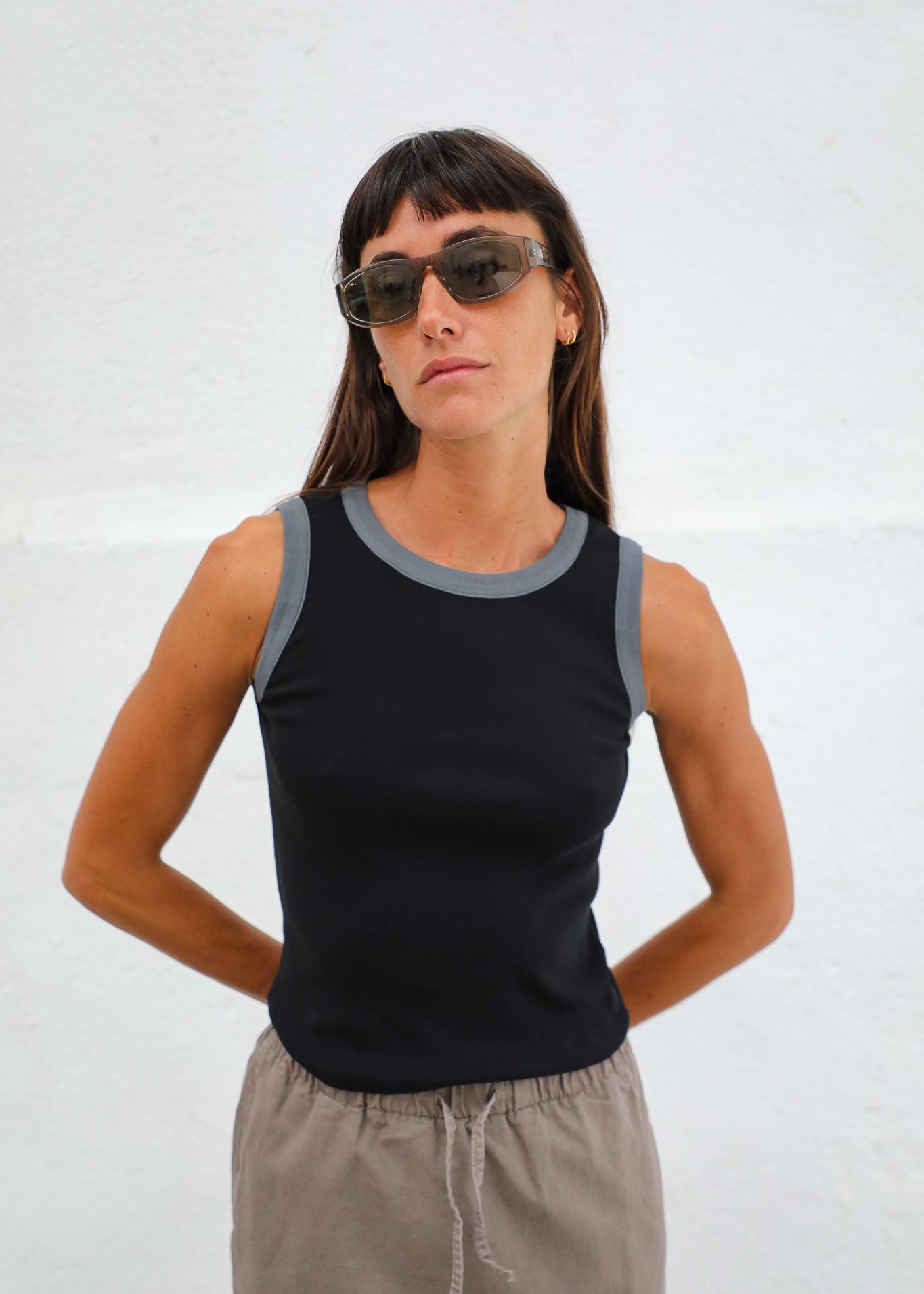 Ringer Tank Top Black & Grey