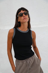 Ringer Tank Top Black & Grey