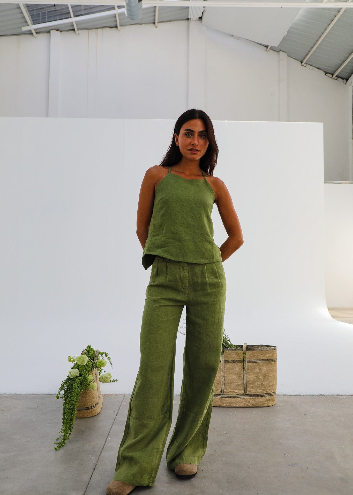Linen Pants Olive Green