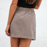 Short Linen Skirt Light Brown