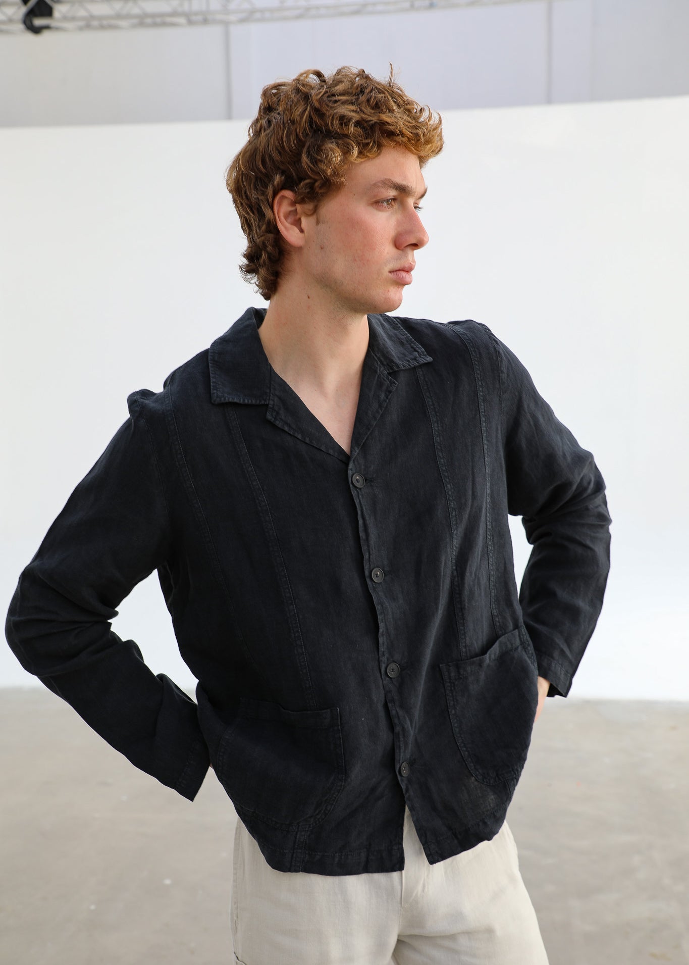 Linen Blazer Guayabera Navy