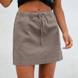 Short Linen Skirt Light Brown