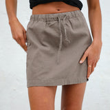 Short Linen Skirt Light Brown