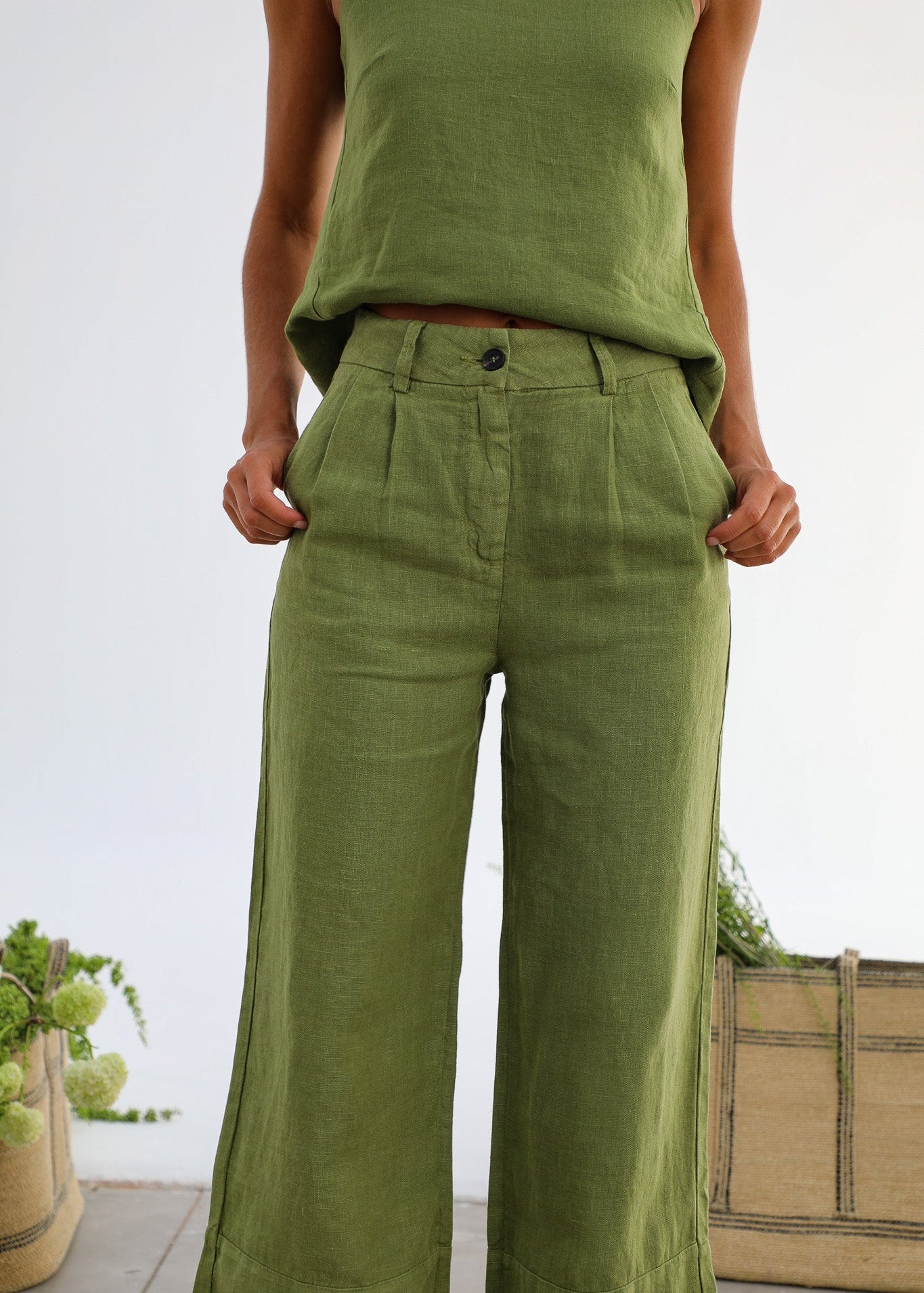 Linen Pants Olive Green