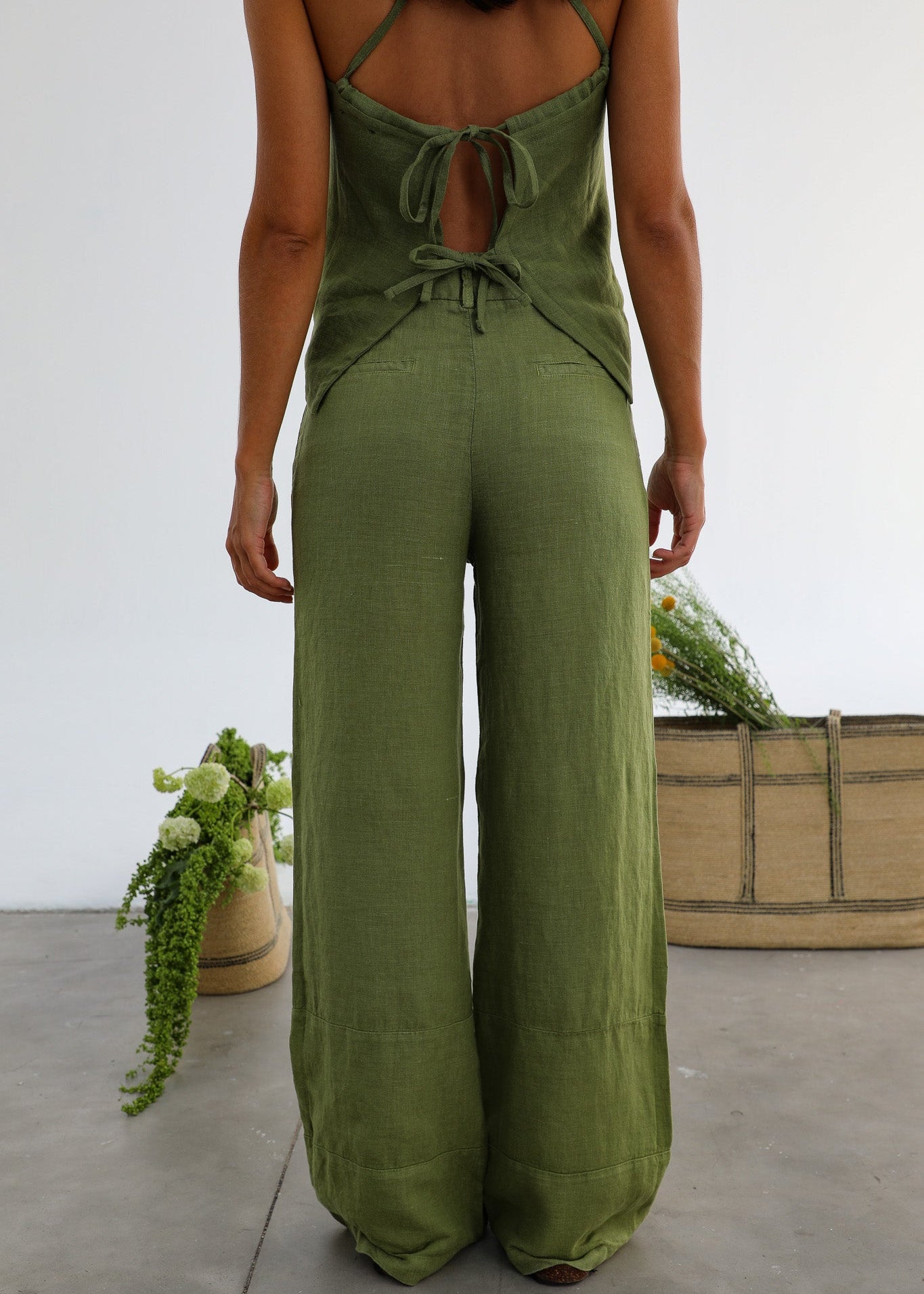Linen Pants Olive Green