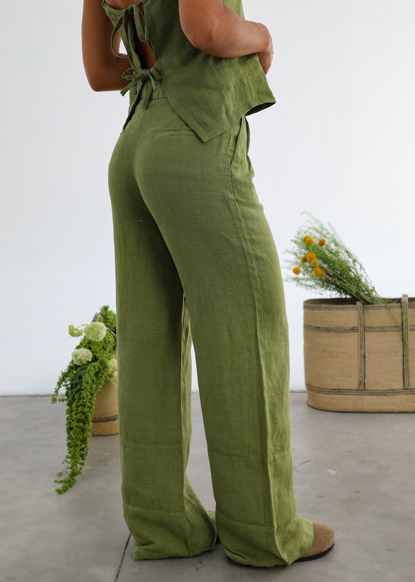 Linen Pants Olive Green