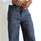 Button Stripes Comfy Pants Navy