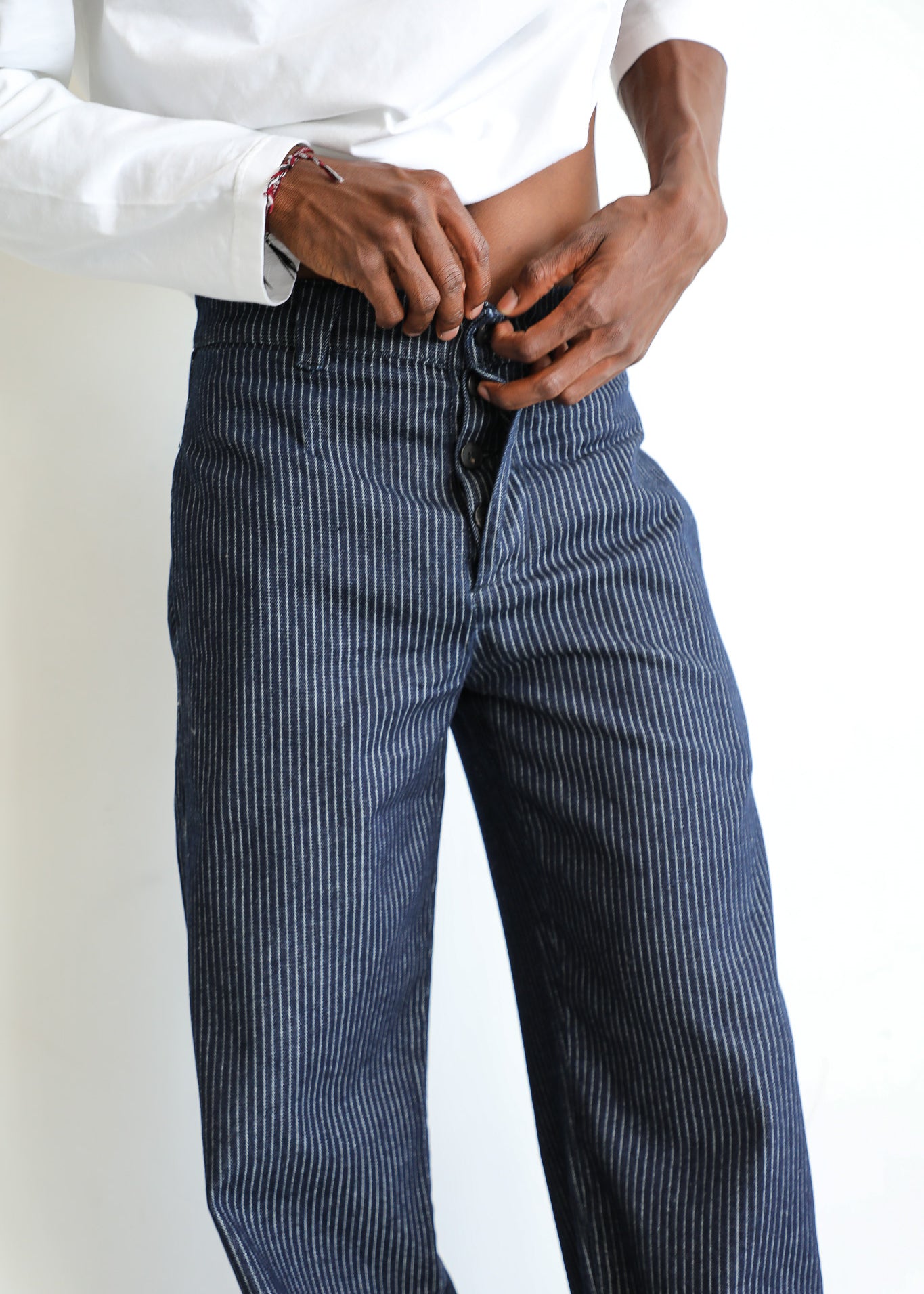 Button Stripes Comfy Pants Navy