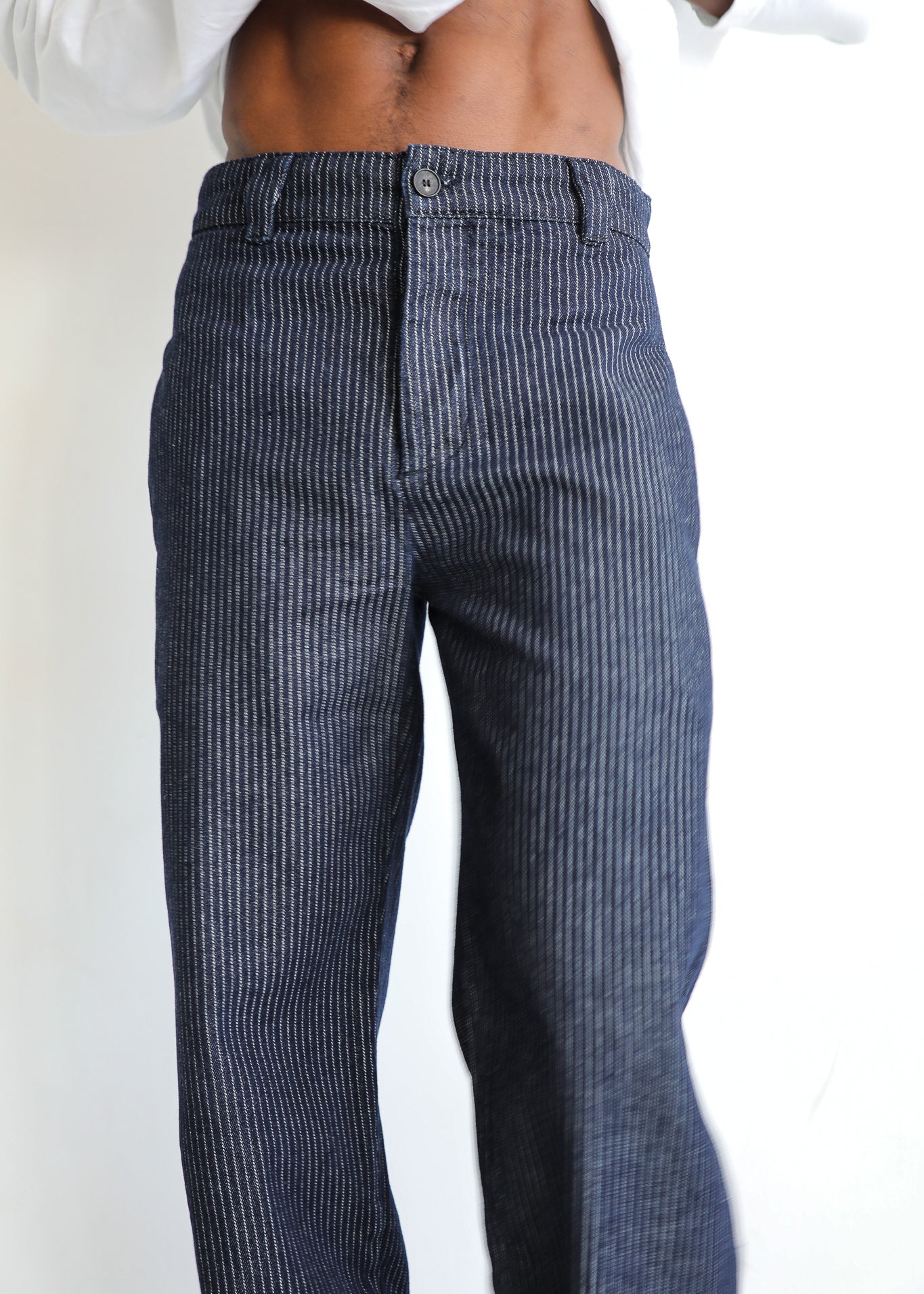Button Stripes Comfy Pants Navy