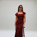 Square Linen Dress Cherry