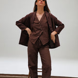 Linen Open Back Jacket Brown