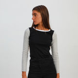 Triple Tone Long T-Shirt Black