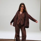 Linen Open Back Jacket Brown
