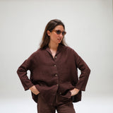 Linen Open Back Jacket Brown