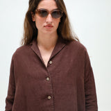 Linen Open Back Jacket Brown