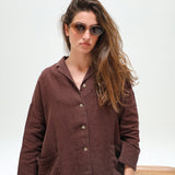 Linen Open Back Jacket Brown