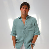 Short Linen Shirt Teal