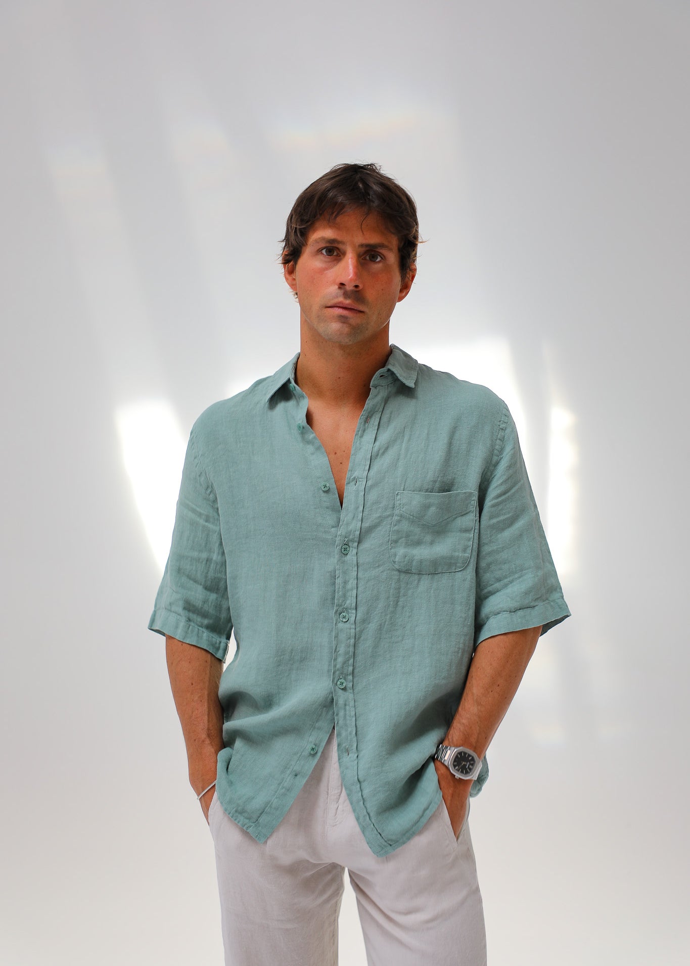 Short Linen Shirt Teal