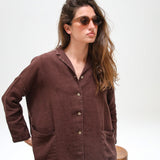 Linen Open Back Jacket Brown