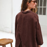 Linen Open Back Jacket Brown