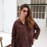 Linen Open Back Jacket Brown