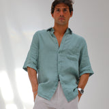 Short Linen Shirt Teal
