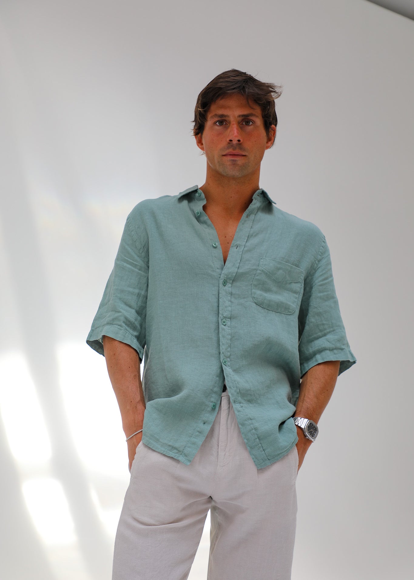 Short Linen Shirt Teal