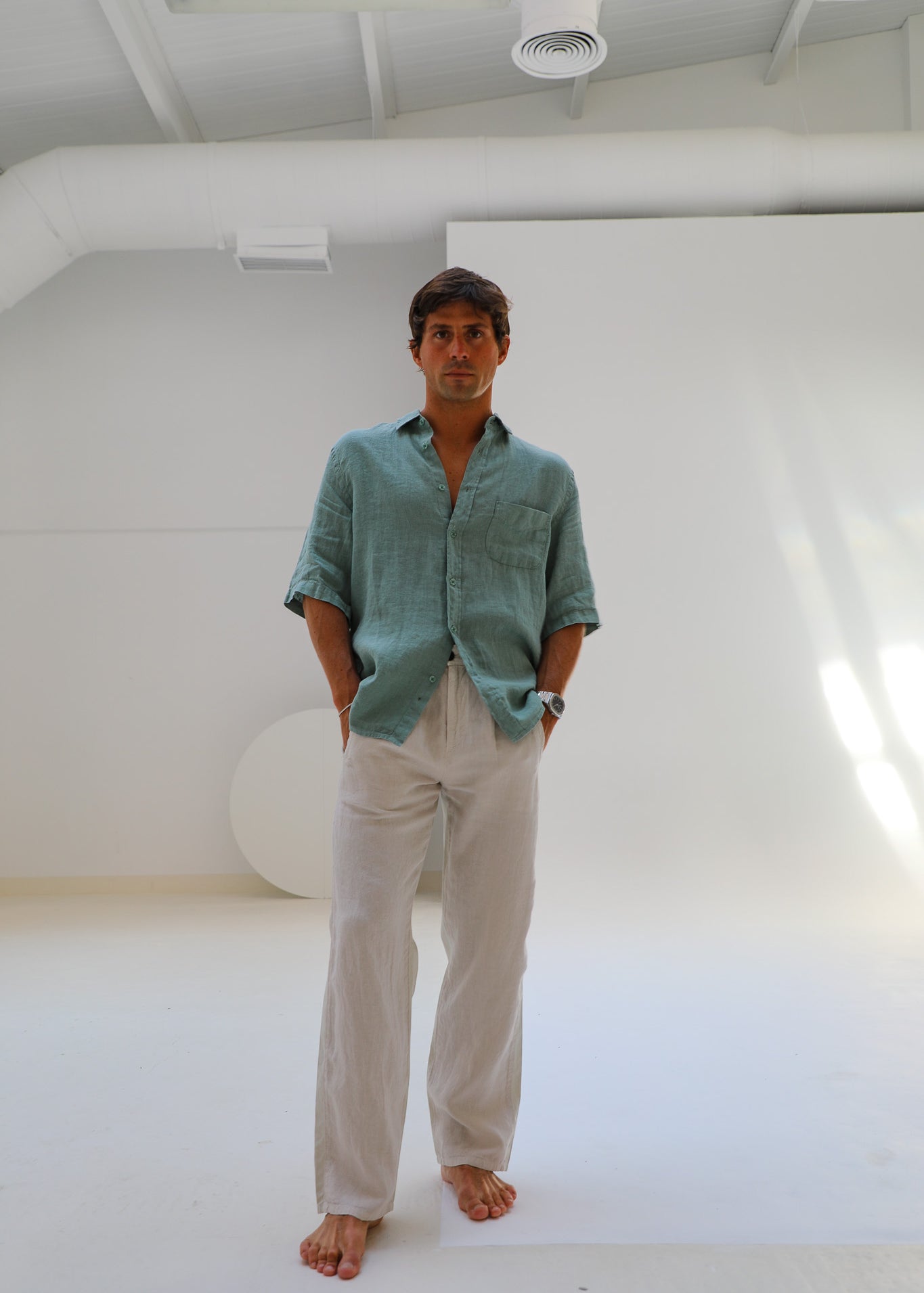 Short Linen Shirt Teal