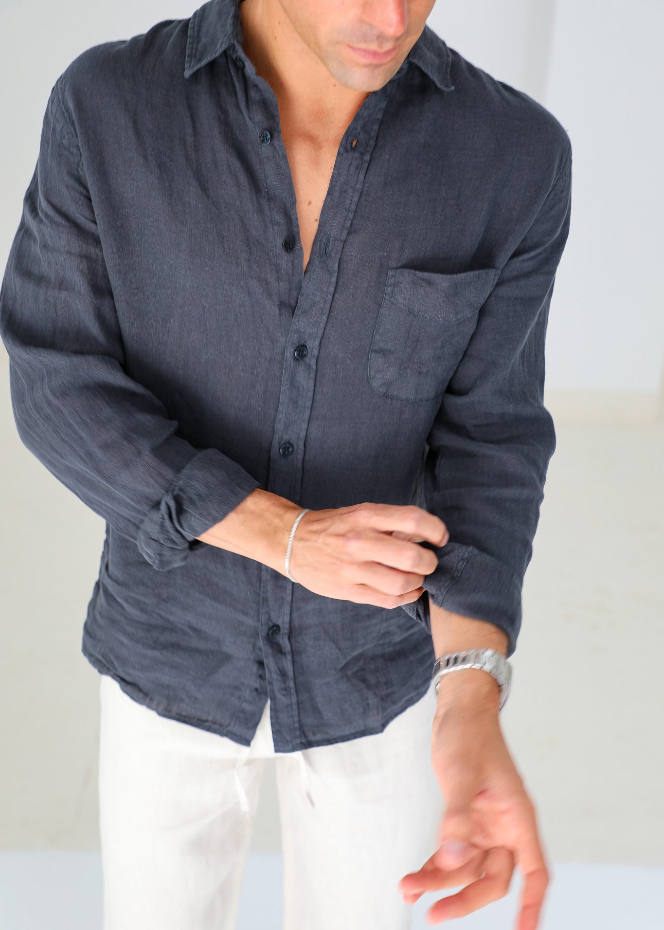 Linen Pocket Shirt Dark Navy