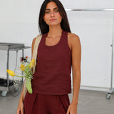 Crossed Linen Top Burgundy