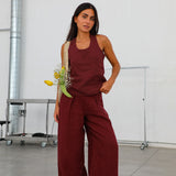 Crossed Linen Top Burgundy