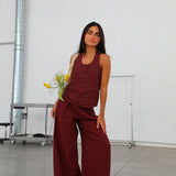 Linen Pleated Pants Burgundy