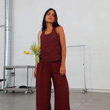 Linen Pleated Pants Burgundy