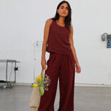 Linen Pleated Pants Burgundy