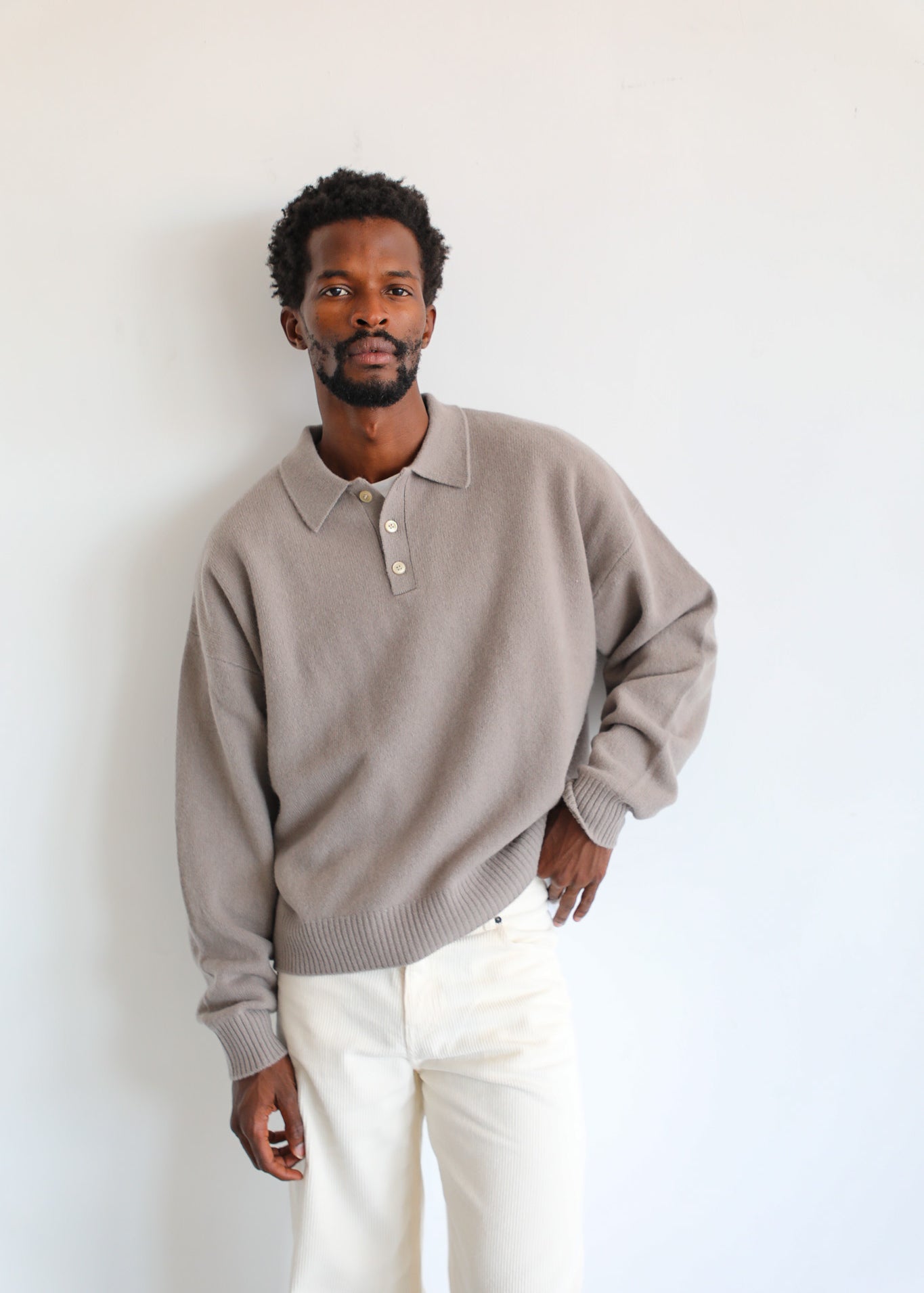 Classic Polo Knit Sweater Beige