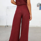 Linen Pleated Pants Burgundy