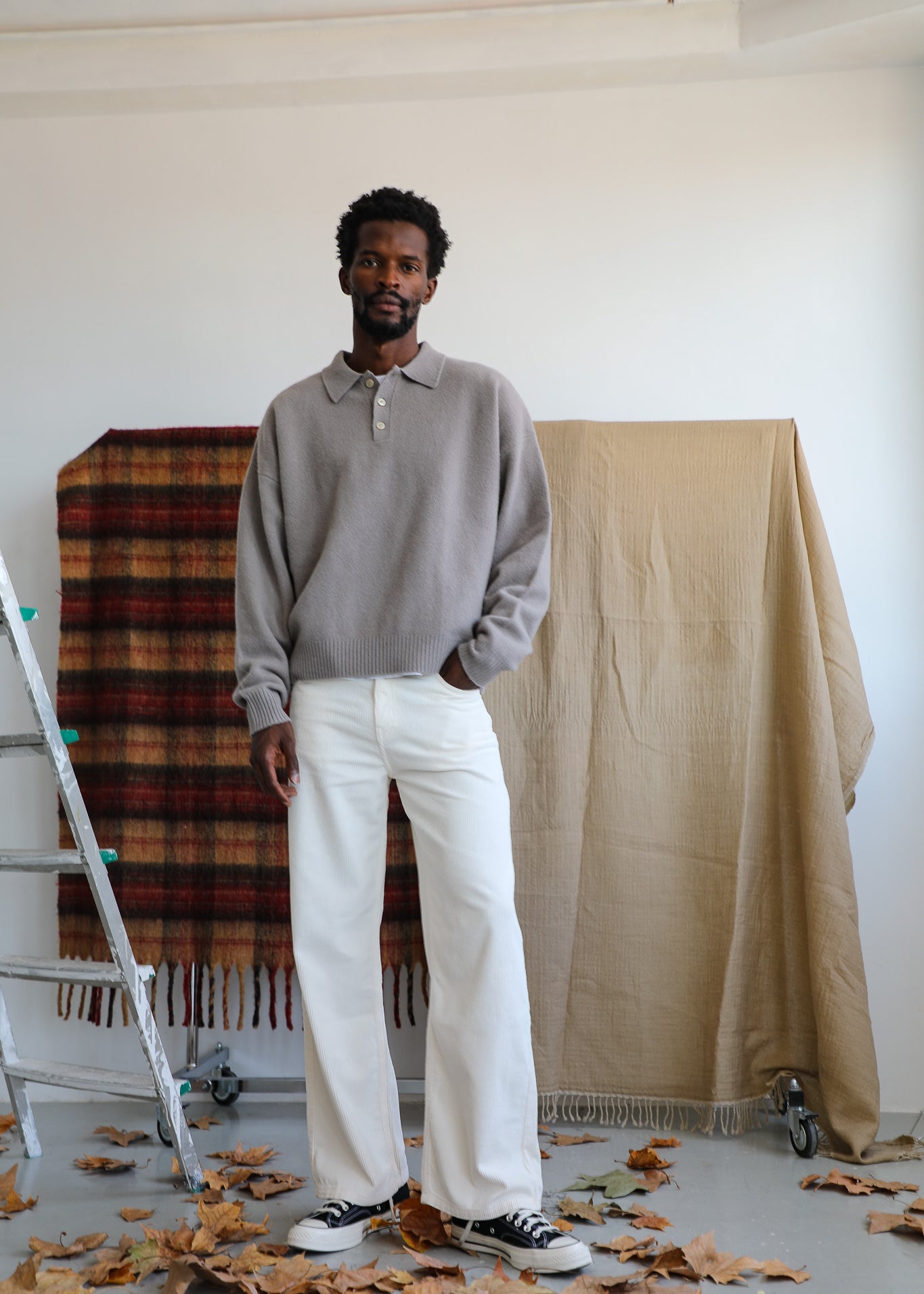 Classic Polo Knit Sweater Beige