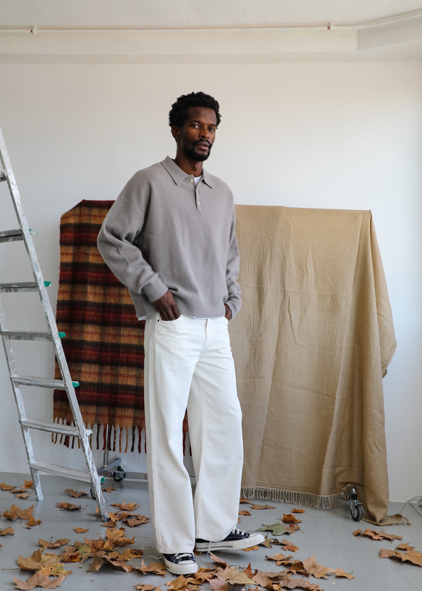 Classic Polo Knit Sweater Beige