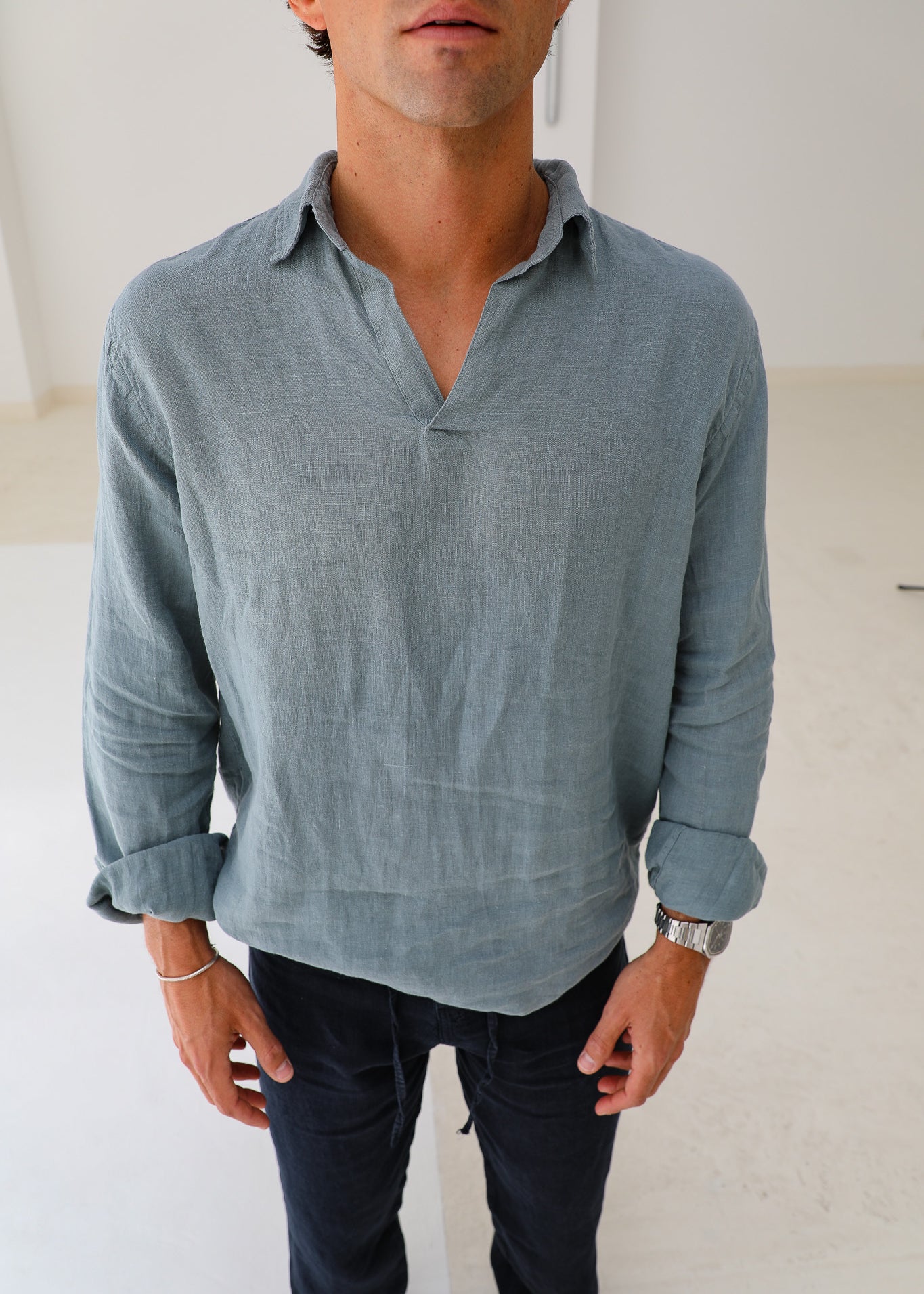Linen Modern Polo Slate Grey