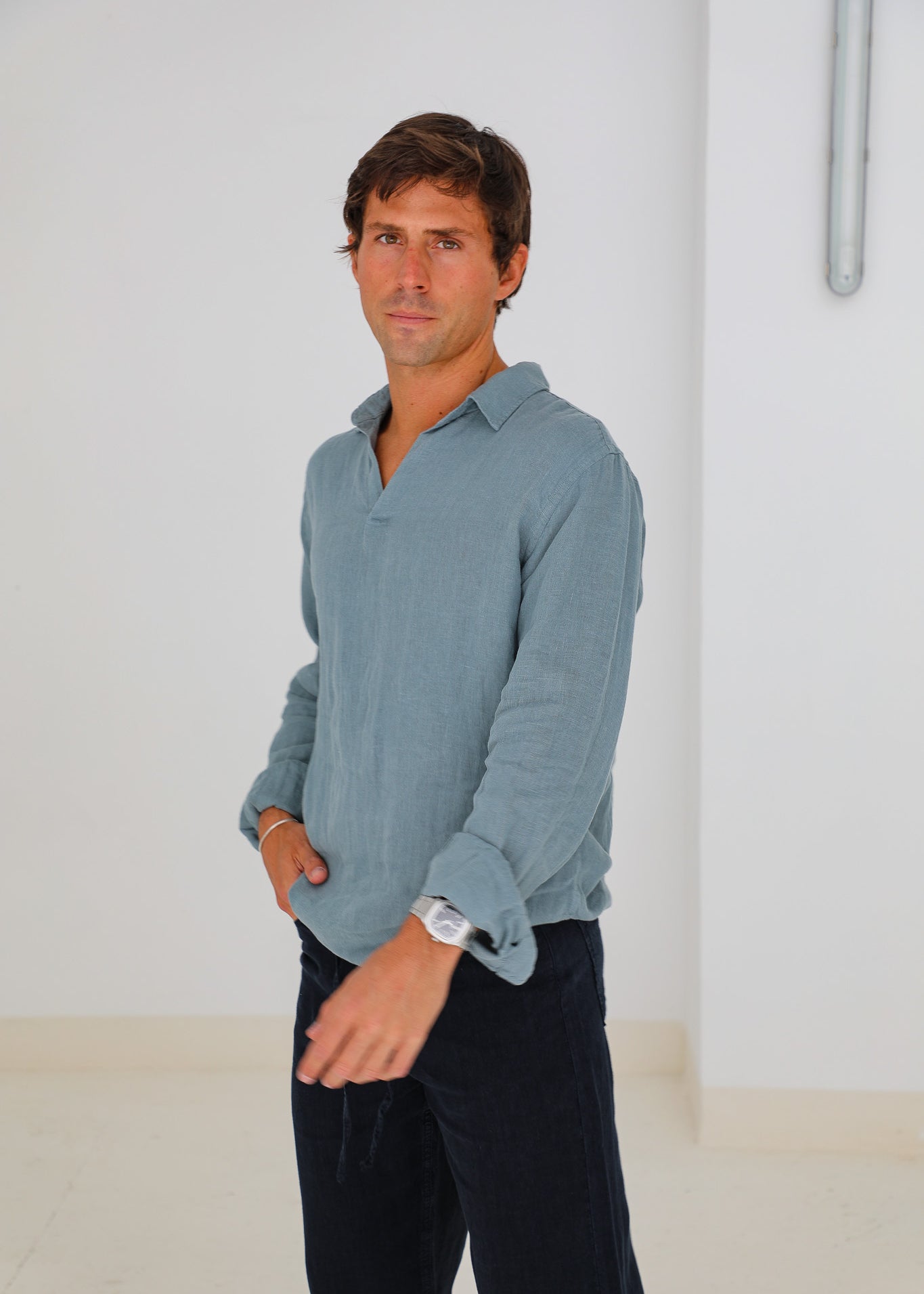 Linen Modern Polo Slate Grey