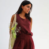 Linen Pleated Pants Burgundy