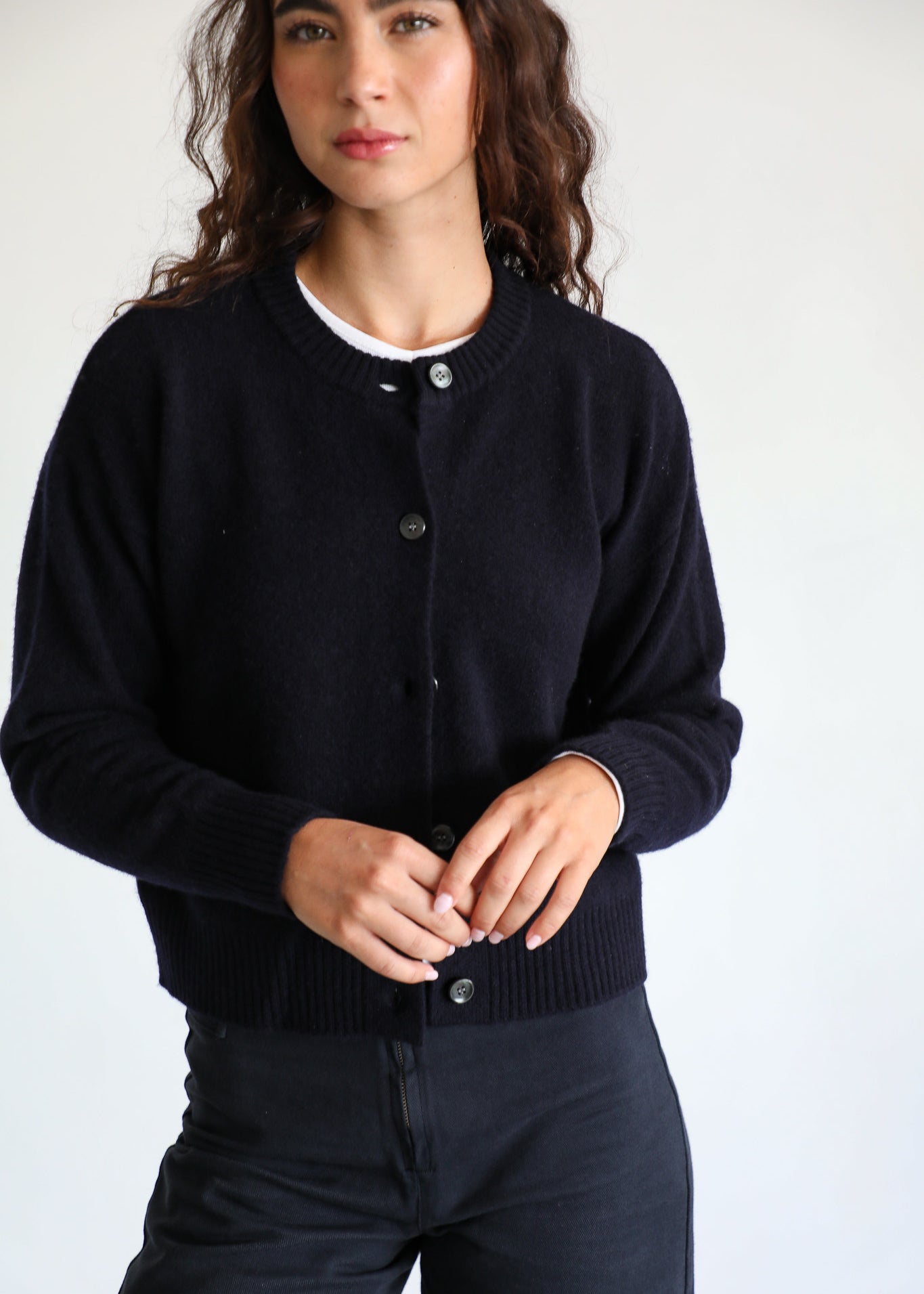 Modern Buttons Knit Sweater Navy