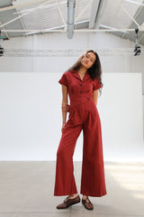 Linen Buttons Romper Tile