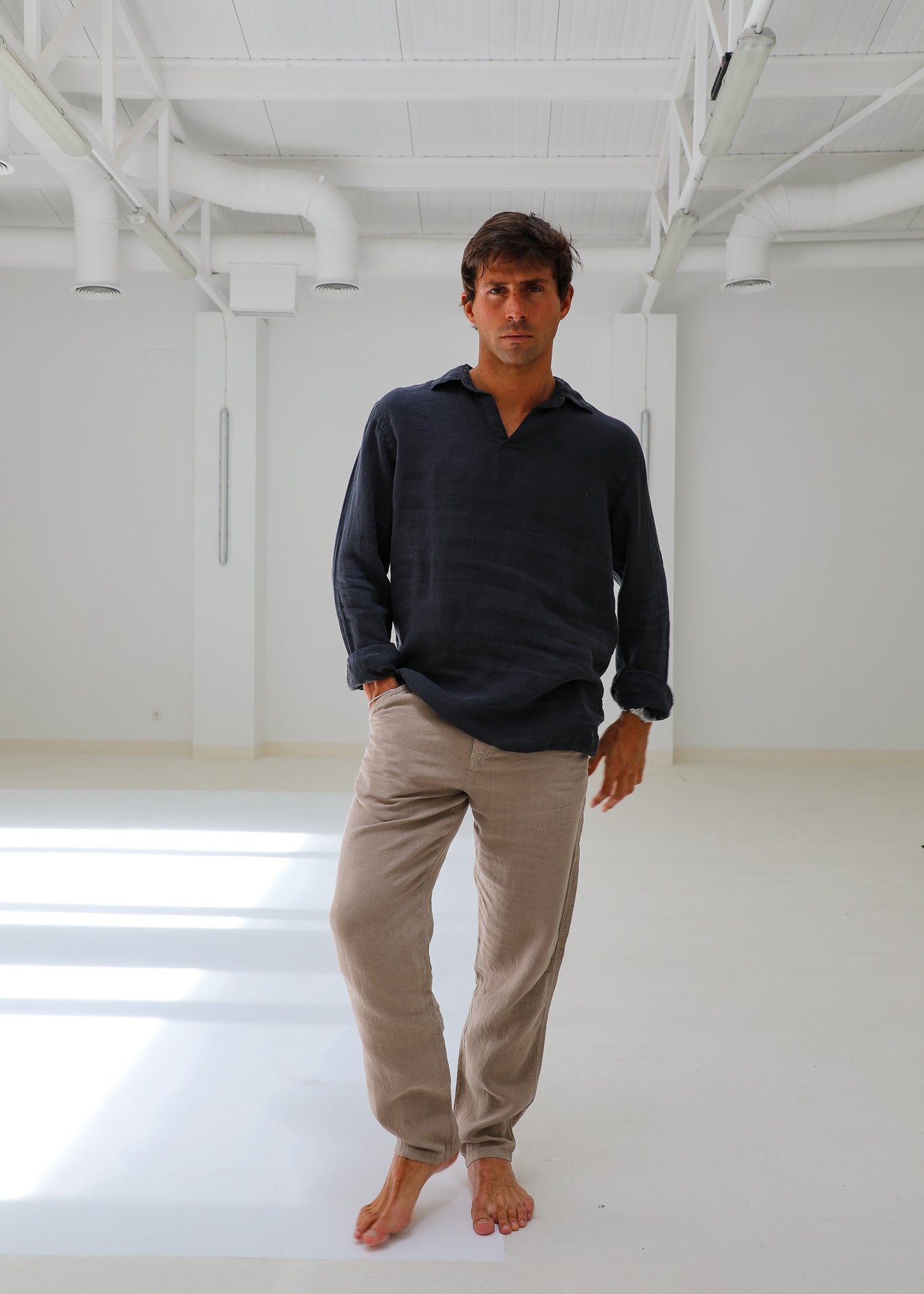 Linen Modern Polo Dark Navy