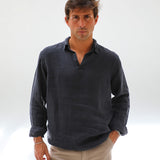 Linen Modern Polo Dark Navy