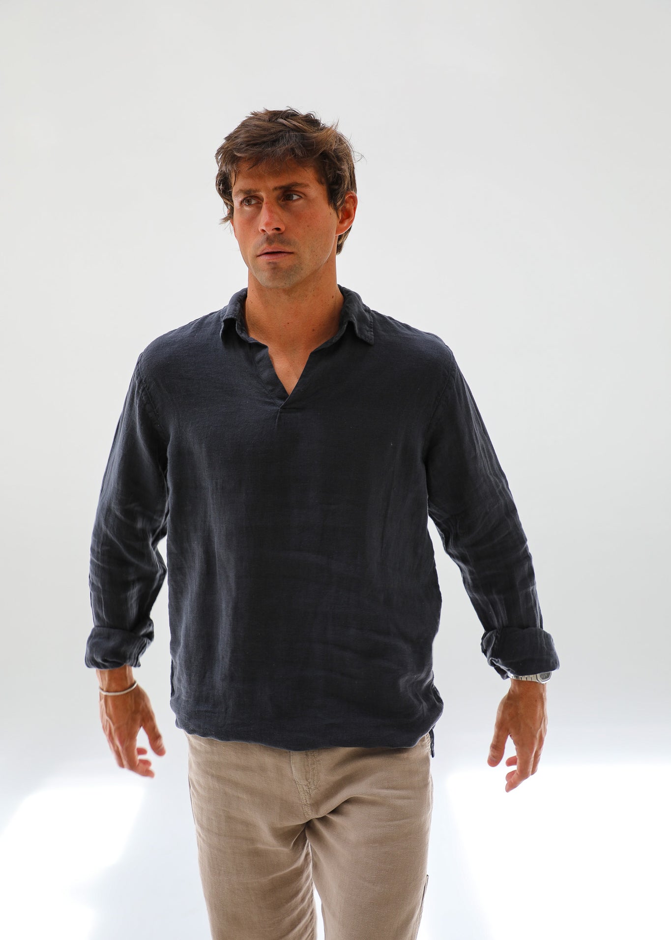 Linen Modern Polo Dark Navy